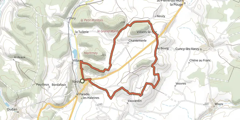 Map of the Circuit de Villiers le Sec track on the IGN map, with the start and numbered waypoints