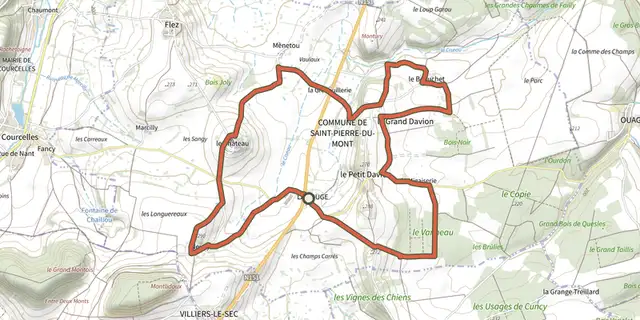 Tracé de Circuit de St Pierre du Mont sur le Plan IGN