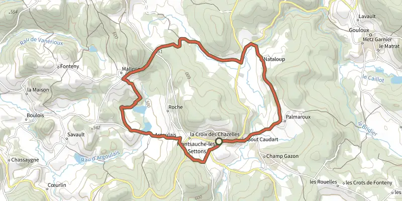 Carte du tracé de Tour des Moulins sur le Plan IGN, départ et points de passage numérotés