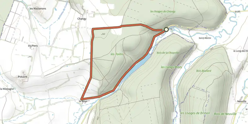 Carte du tracé de Circuit du Bois Marmay sur le Plan IGN, départ et points de passage numérotés