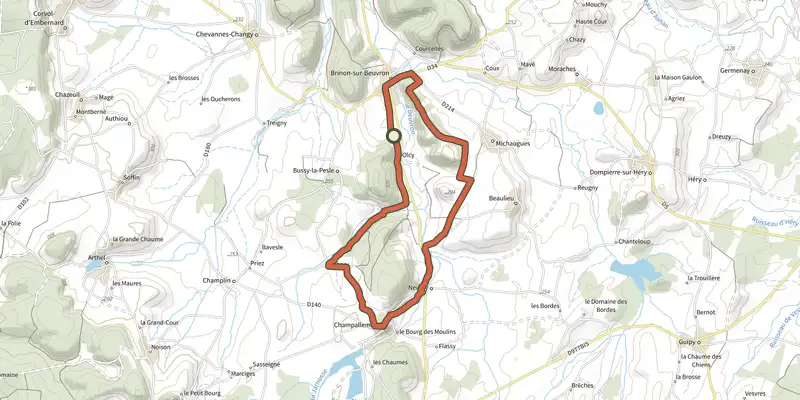 Carte du tracé de Balade du Verger Botanique sur le Plan IGN, départ et points de passage numérotés