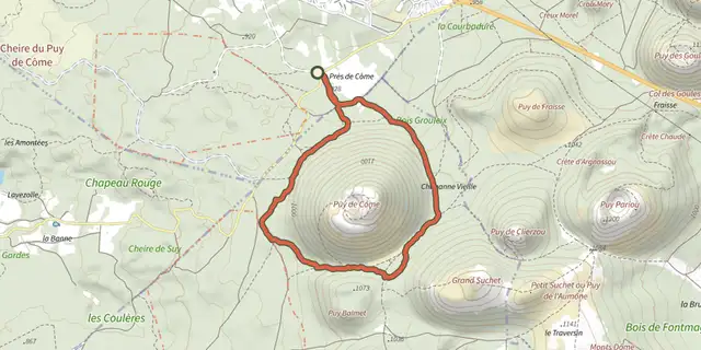 Tracé de Le Tour du puy de Côme sur la carte OpenTopoMap