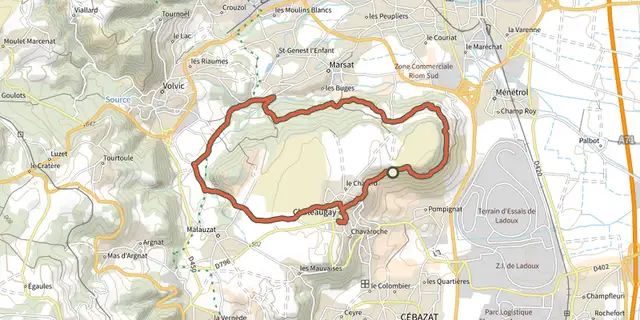The Les Coteaux du Plateau de Lachaud track on the IGN map