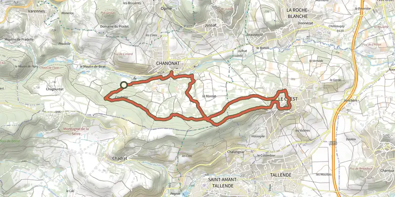 Map of the Le Crest track on the IGN map, with the start and numbered waypoints