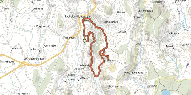The La Roche Branlante d'Orcival track on the IGN map