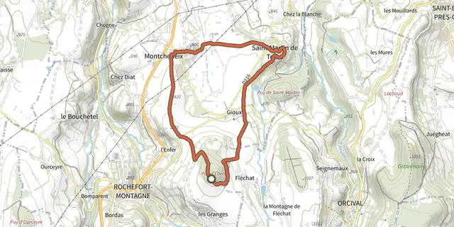 The Le Puy d'Ebert track on the IGN map