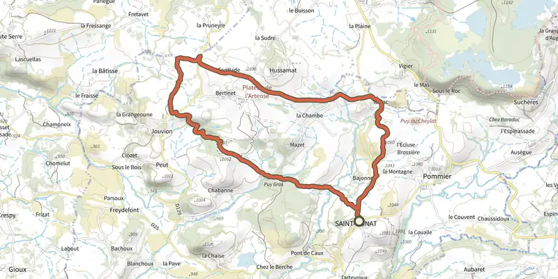 Map of the Bertinet track on the IGN map, with the start and numbered waypoints