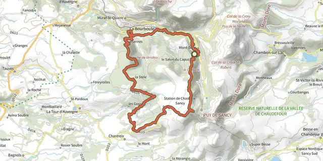 Tracé de Boucle Sancy Ouest Départ du Mont Dore sur le Plan IGN