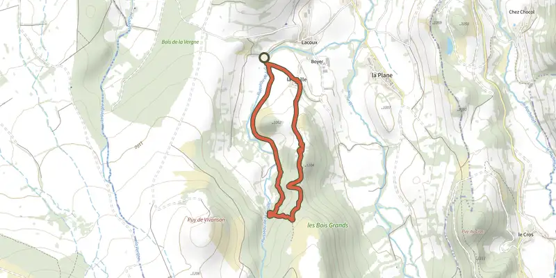 Map of the La vallée de la Graille track on the IGN map, with the start and numbered waypoints
