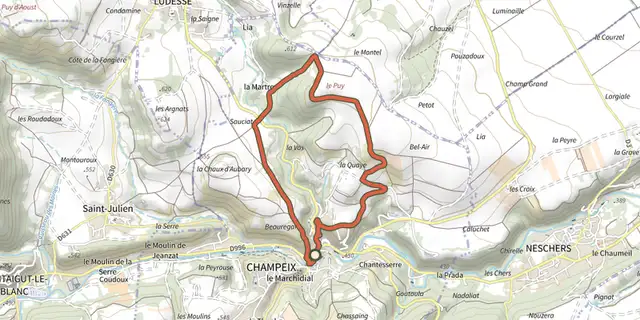 The La Pierre Fichade track on the IGN map