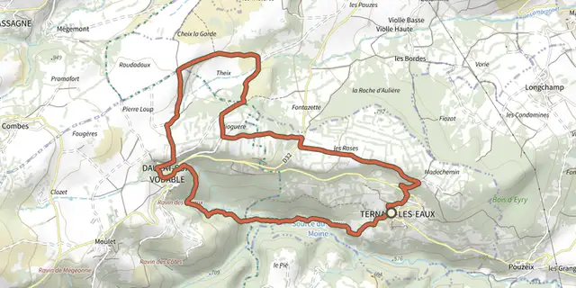 The Dauzat-sur-Vodable track on the OpenTopoMap map