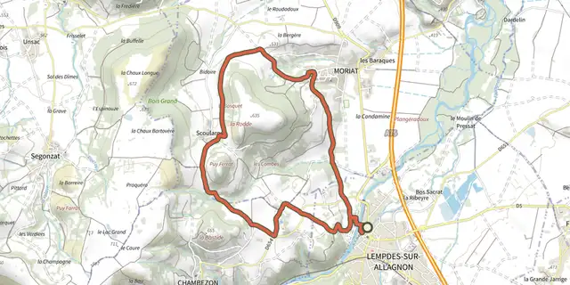 The Les Côtes de Lempdes track on the IGN map