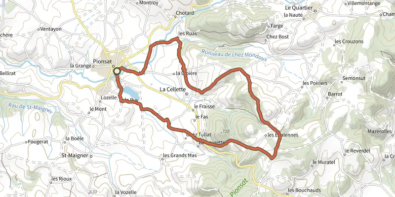 Map of the Le Bois de la Garde track on the IGN map, with the start and numbered waypoints