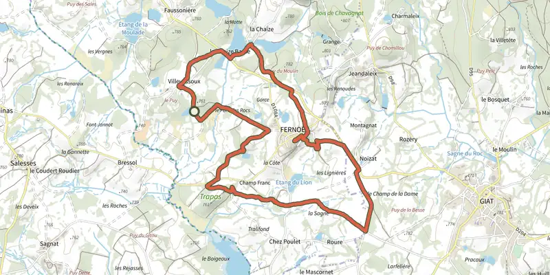 Carte du tracé de Chemin de Cesar sur le Plan IGN, départ et points de passage numérotés