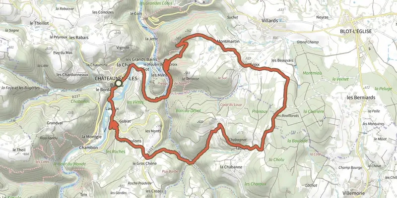 Map of the Chapelle Saint-Valentin track on the IGN map, with the start and numbered waypoints