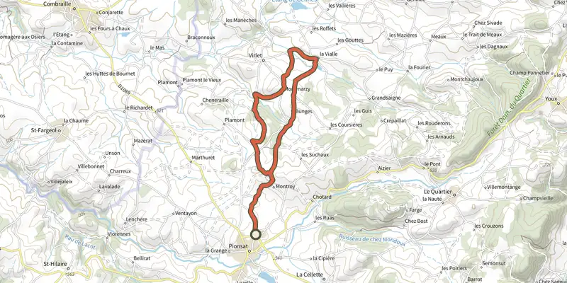 Carte du tracé de Le Circuit de Bellaigues sur le Plan IGN, départ et points de passage numérotés
