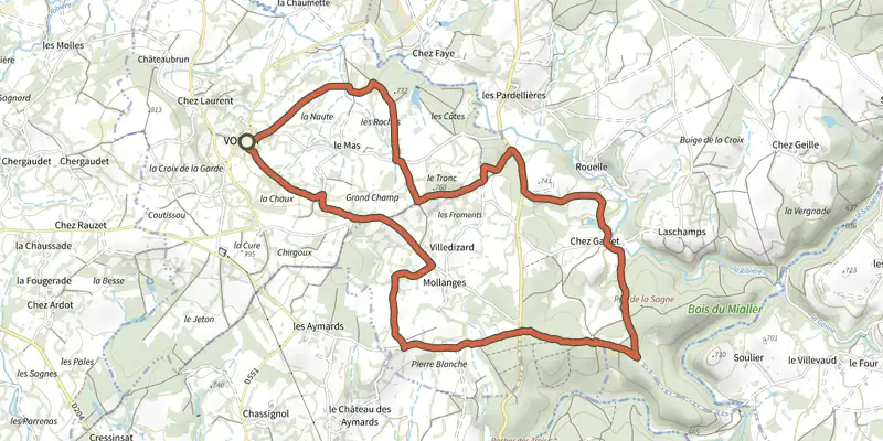 Carte du tracé de La voie d'Agrippa sur le Plan IGN, départ et points de passage numérotés
