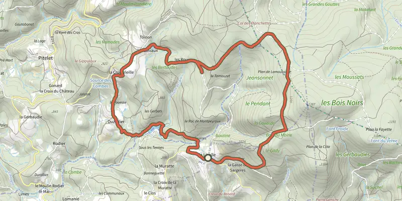Carte du tracé de Le puy de Montoncel sur OpenTopoMap, départ et points de passage numérotés