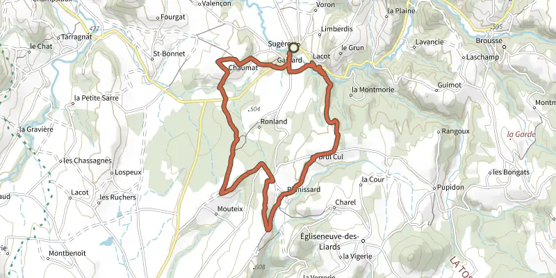 Carte du tracé de Le Bois de Bord sur le Plan IGN, départ et points de passage numérotés