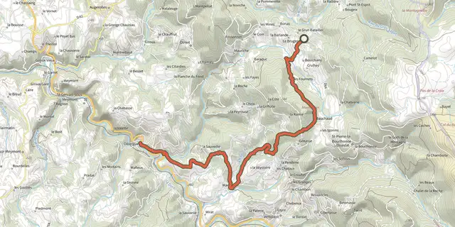 The Olliergues - Le Brugeron track on the IGN map