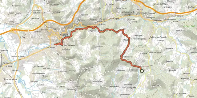 The Château de Vaulx - Thiers track on the IGN map