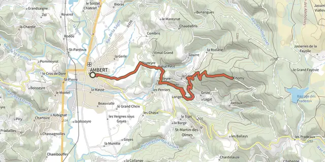 Tracé de Ambert / Chomy sur le Plan IGN