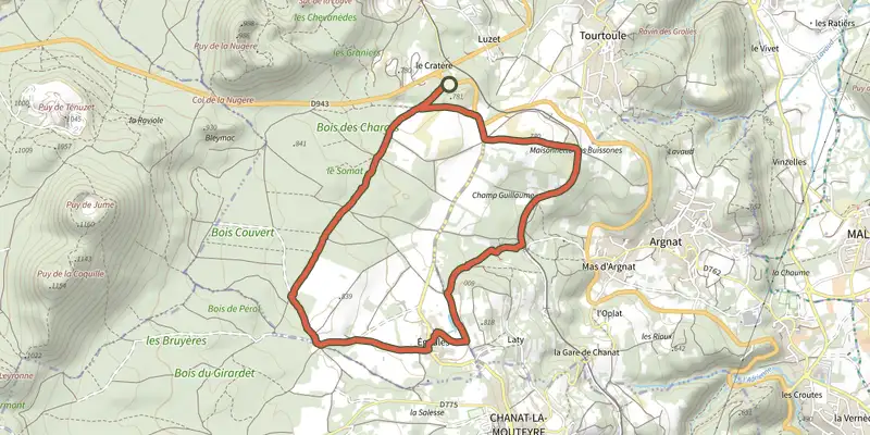 Map of the Egaules track on the IGN map, with the start and numbered waypoints