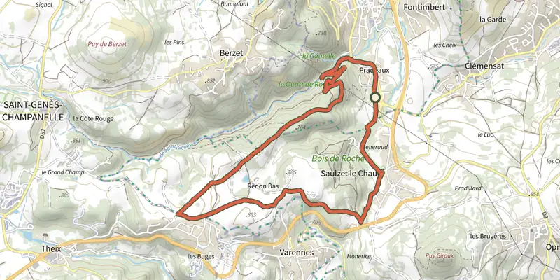 Carte du tracé de Redon sur le Plan IGN, départ et points de passage numérotés