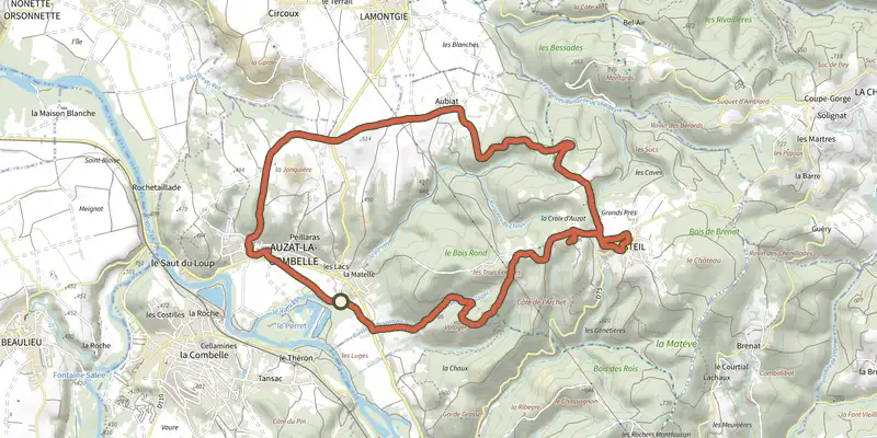 Carte du tracé de La Croix d'Auzat sur le Plan IGN, départ et points de passage numérotés
