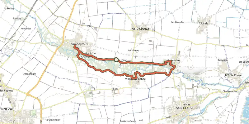 Carte du tracé de Le Val de Morge sur le Plan IGN, départ et points de passage numérotés