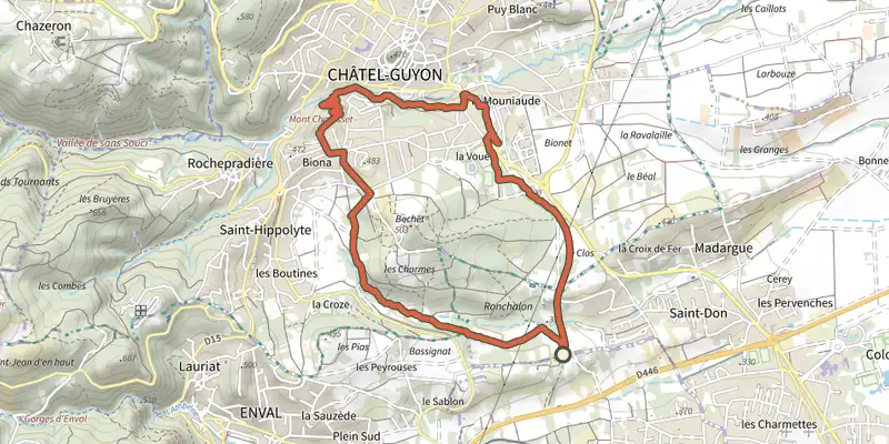 Map of the Chatel-Guyon track on the IGN map, with the start and numbered waypoints