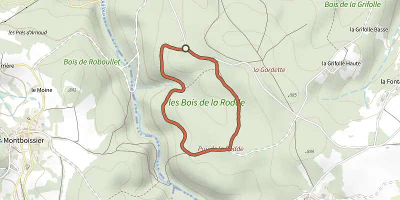 Map of the La Forêt d'Ailloux track on the IGN map, with the start and numbered waypoints