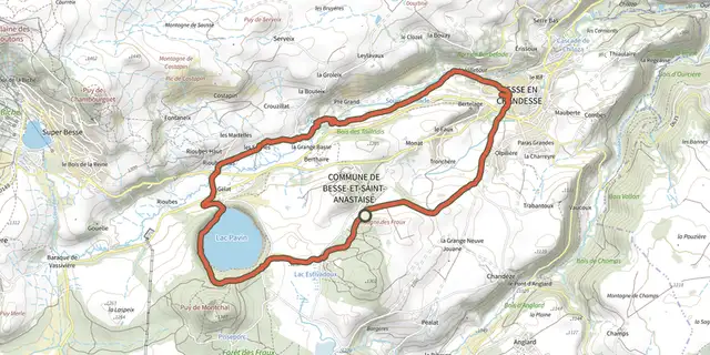 Tracé de La Couze et le lac Pavin sur le Plan IGN