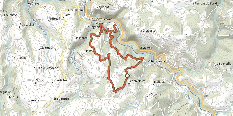 Map of the Autour de la Maison du Parc track on OpenTopoMap, with the start and numbered waypoints