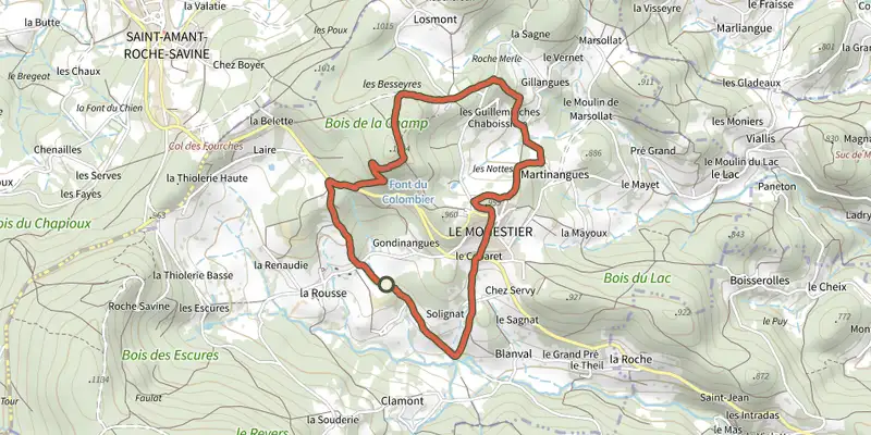 Carte du tracé de Les leches beurriers sur le Plan IGN, départ et points de passage numérotés