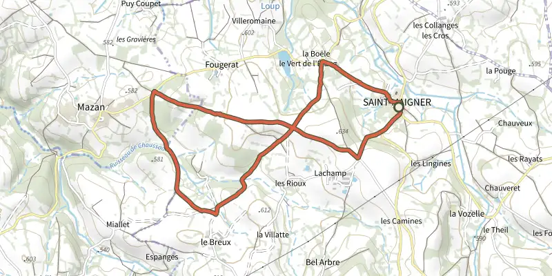 Carte du tracé de Saint-Maigner sur le Plan IGN, départ et points de passage numérotés
