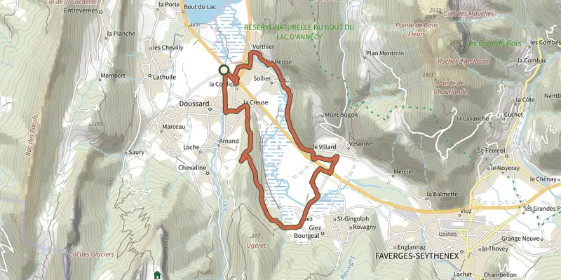 Map of the Boucle du Facteur track on the IGN map, with the start and numbered waypoints