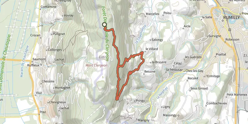 Carte du tracé de Le Sanglier sur le Plan IGN, départ et points de passage numérotés