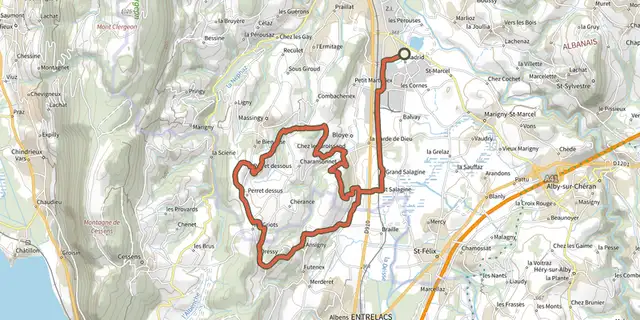 Tracé de Projet sentier VTT rouge sur le Plan IGN