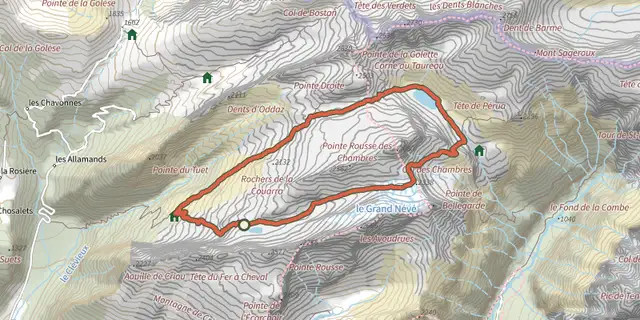 Tracé de Tour de la Pointe Rousse des Chambres sur le Plan IGN
