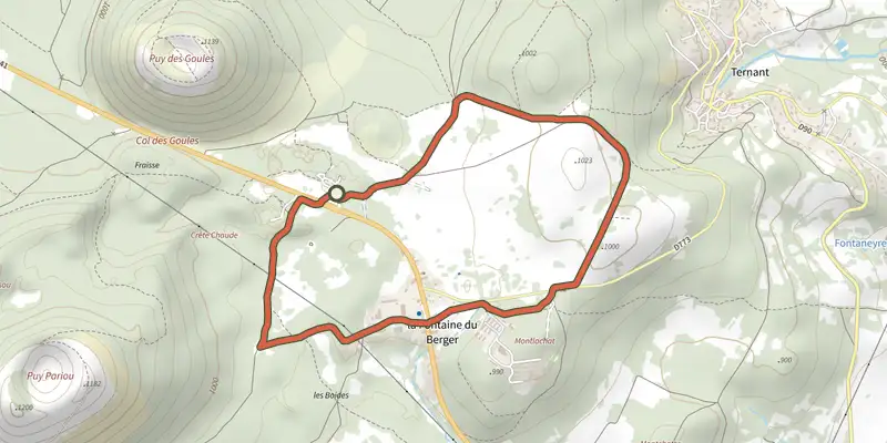 Map of the La Croix de Ternant track on the IGN map, with the start and numbered waypoints