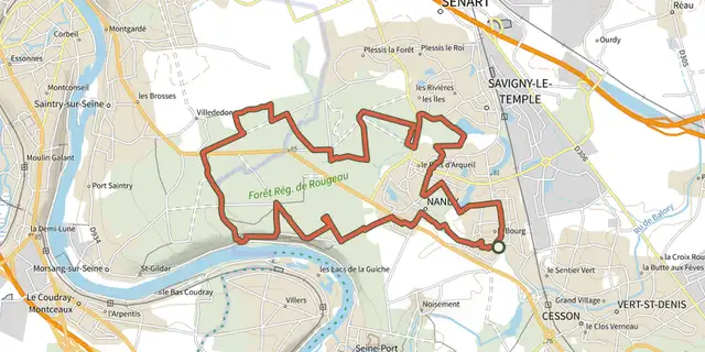 Tracé de 21 km - Rougeau sur le Plan IGN