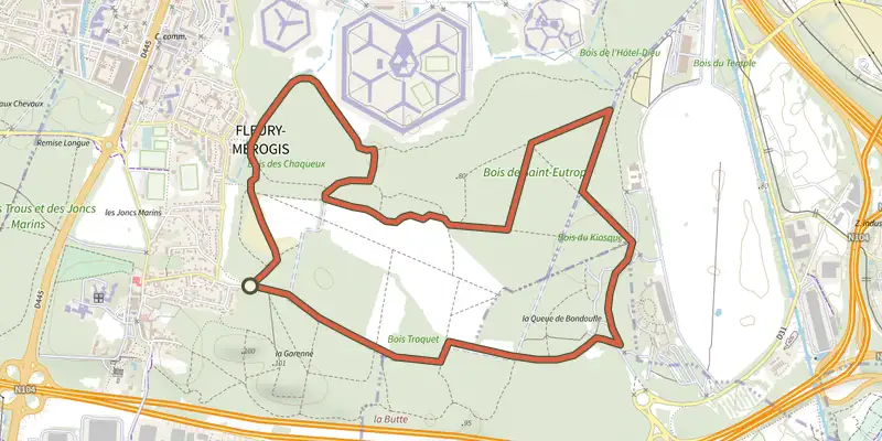Map of the 6 km - St-Eutrope track on the IGN map, with the start and numbered waypoints