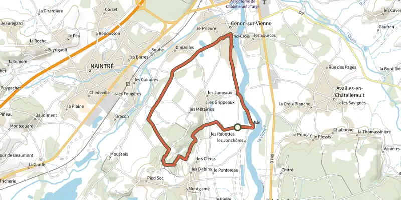 Carte du tracé de Autour de Cenon sur le Plan IGN, départ et points de passage numérotés