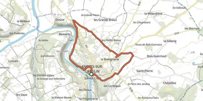 Map of the En passant par Remerle track on the IGN map, with the start and numbered waypoints