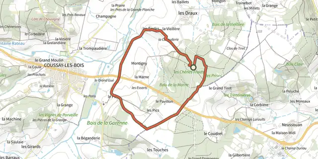 Tracé de Entre Champs et Forêts sur le Plan IGN