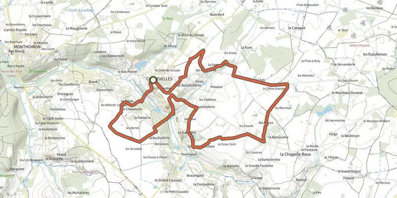 Carte du tracé de Vallée de l'Ozon sur le Plan IGN, départ et points de passage numérotés