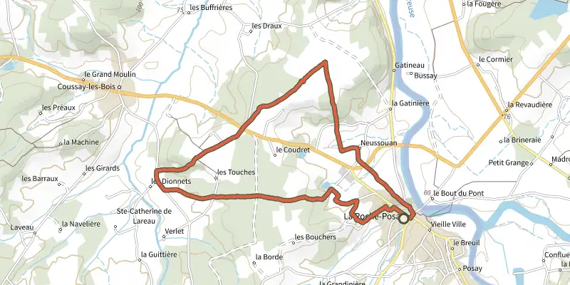 Carte du tracé de La Boucle du Bois Clair sur le Plan IGN, départ et points de passage numérotés