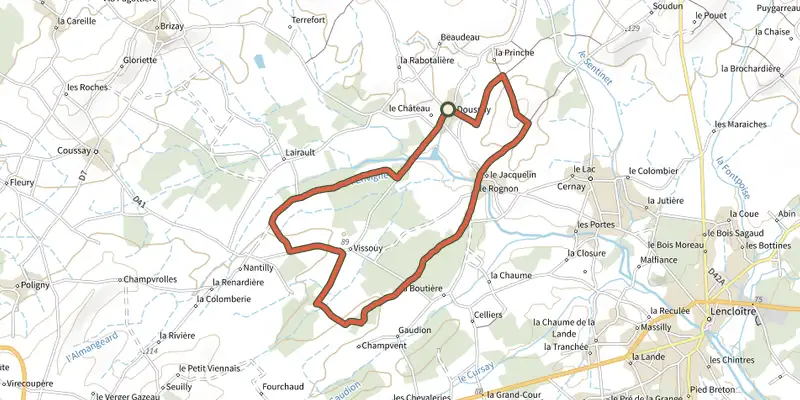 Carte du tracé de Chemin de Saint-Martin sur le Plan IGN, départ et points de passage numérotés