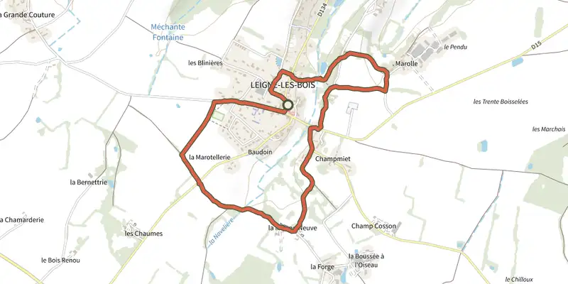 Carte du tracé de Chemin Saint-Rémi sur le Plan IGN, départ et points de passage numérotés